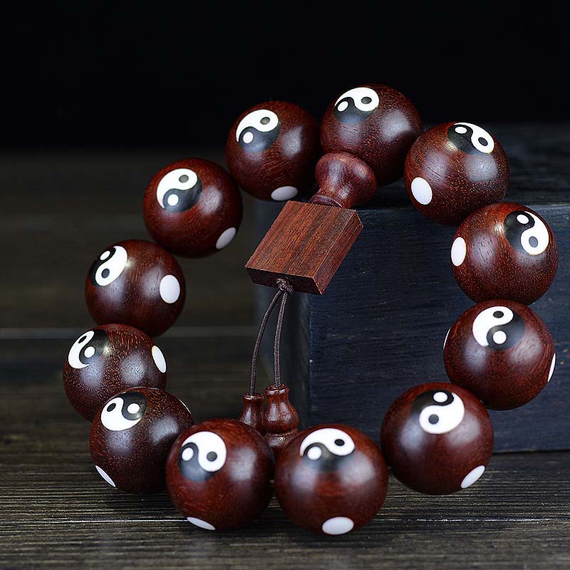 Buddha Stones Small Leaf Red Sandalwood Yin Yang Protection Bracelet