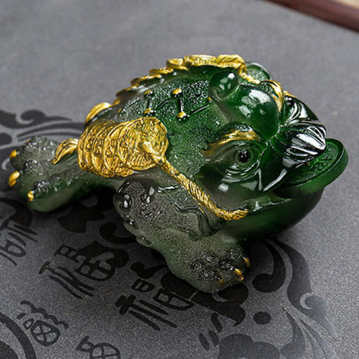Buddha Stones Color Changing FengShui Wealth Lucky Frog Copper Coin Tea Pet Resin Figurine Decoration - image 11
