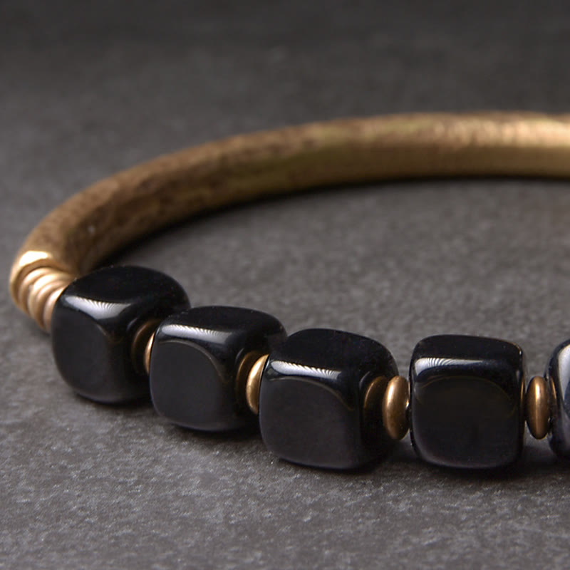 Buddha Stones Black Obsidian Crystal Copper Strength Couple Bracelet - image 3
