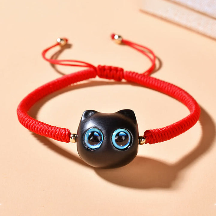 Buddha Stones Ebony Wood Cat Head Pattern Peace King Kong Knot Braided Bracelet - image 10