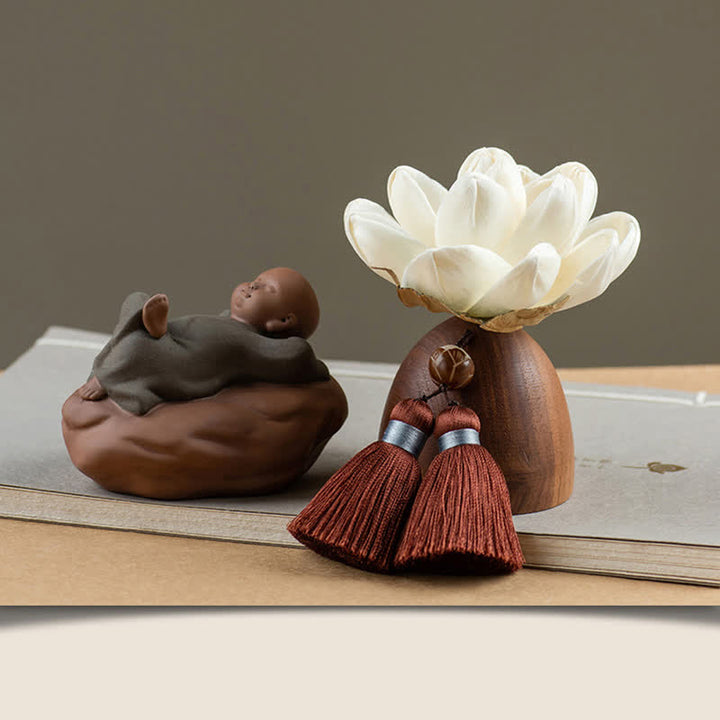 Black Peach Wood Buddha Flower Calm Cure Decorations - Little Monk - image 12