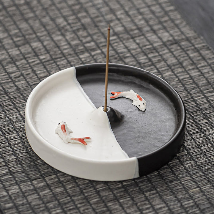 Buddha Stones Koi Fish Pattern Spiritual Healing Ceramic Incense Stick Burner Decoration - Black White Koi Fish - image 4