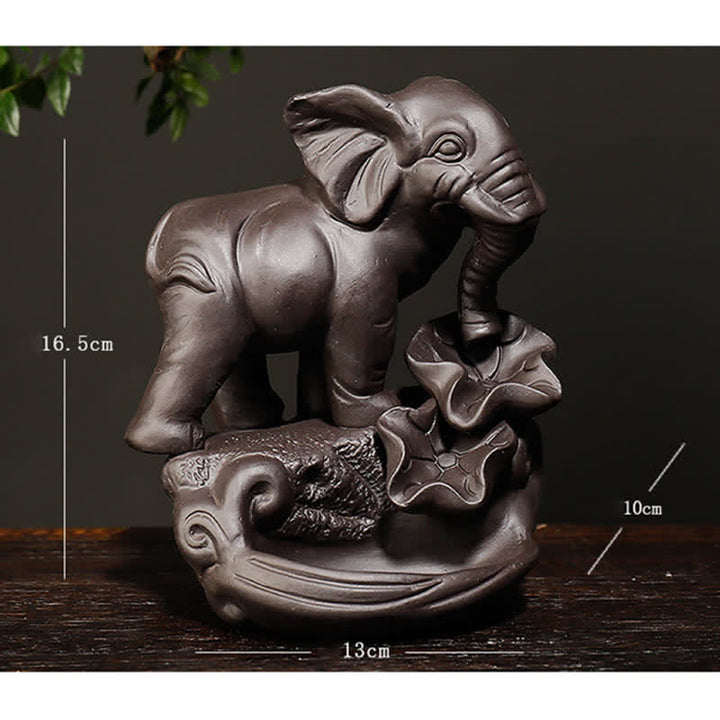 Tibetan Elephant Purple Clay Backflow Smoke Fountain Peace Healing Incense Burner Decoration - image 6