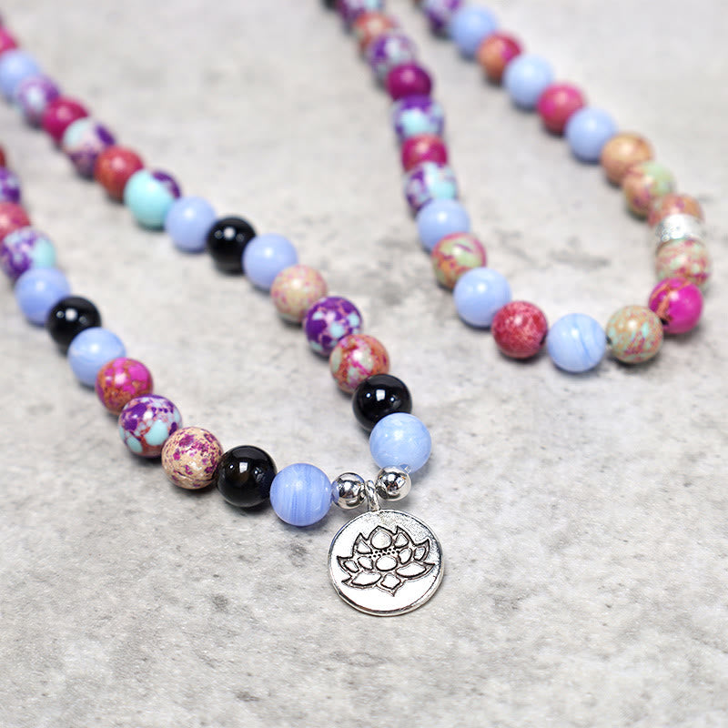 Buddha Stones Natural Purple Miano Real Stone Lotus Mala - image 3
