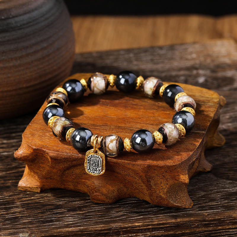 Buddha Stones Tibetan Zakiram Goddess of Wealth Liuli Glass Incense Ash Porcelain Bead Luck Bracelet - Blue White Liuli Glass Bead - 14mm - image 9