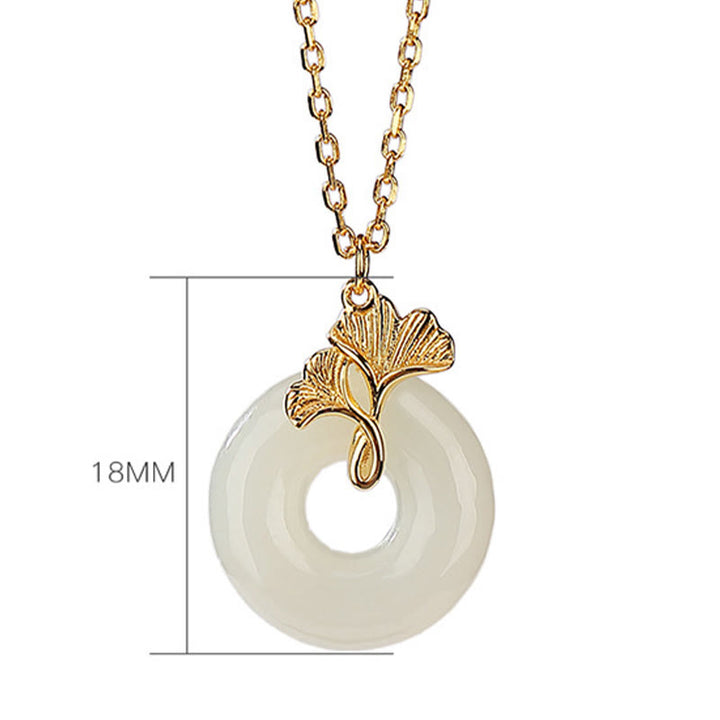 Buddha Stones 925 Sterling Silver Natural Hetian Jade Ginkgo Leaf Peace Buckle Luck Necklace Pendant - image 5