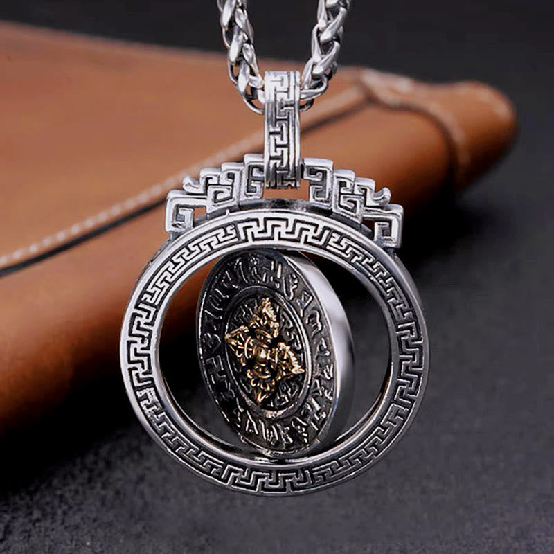 Buddha Stones Tibetan Om Mani Padme Hum Double Dorje Vajra Rotatable Purity Peace Necklace Pendant - image 8