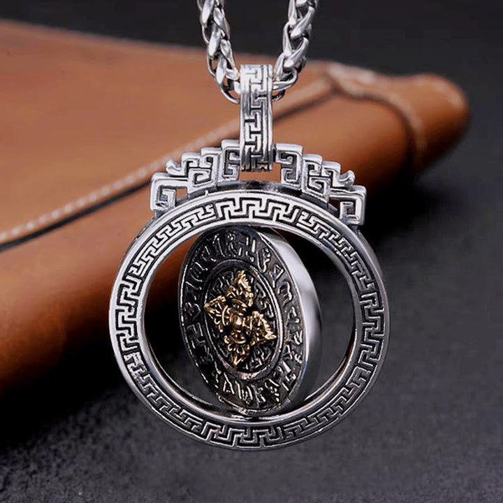 Buddha Stones Tibetan Om Mani Padme Hum Double Dorje Vajra Rotatable Purity Peace Necklace Pendant - image 8