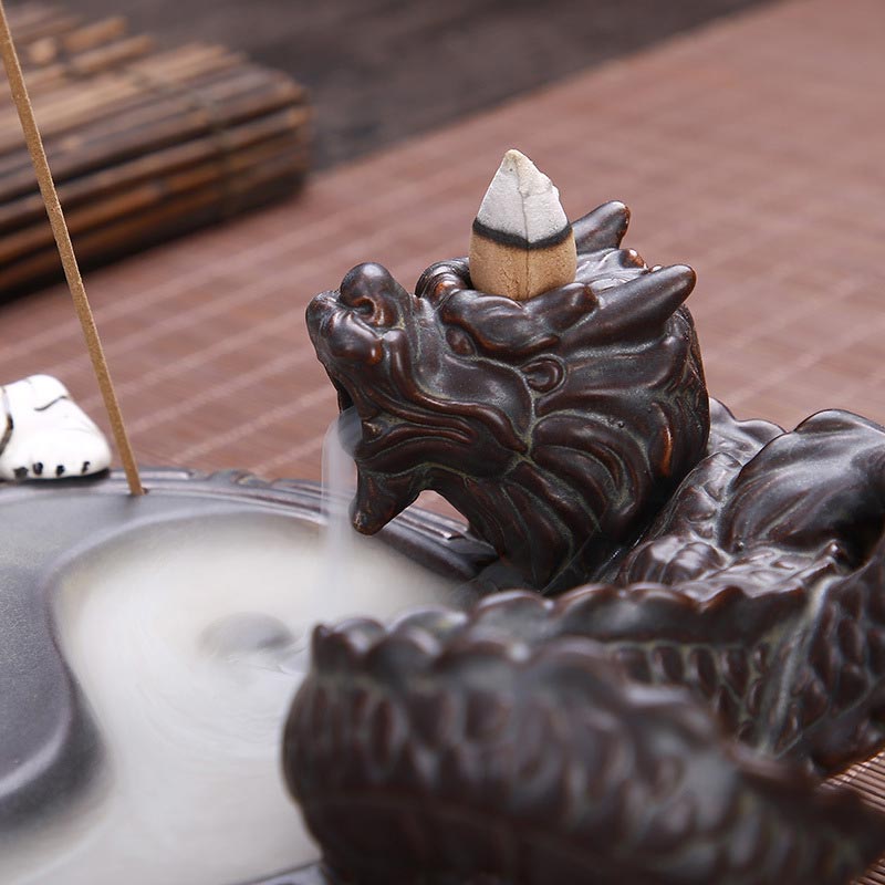 Tiger Dragon Backflow Smoke Fountain Ceramic Yin Yang Blessing Incense Burner Decoration - image 3