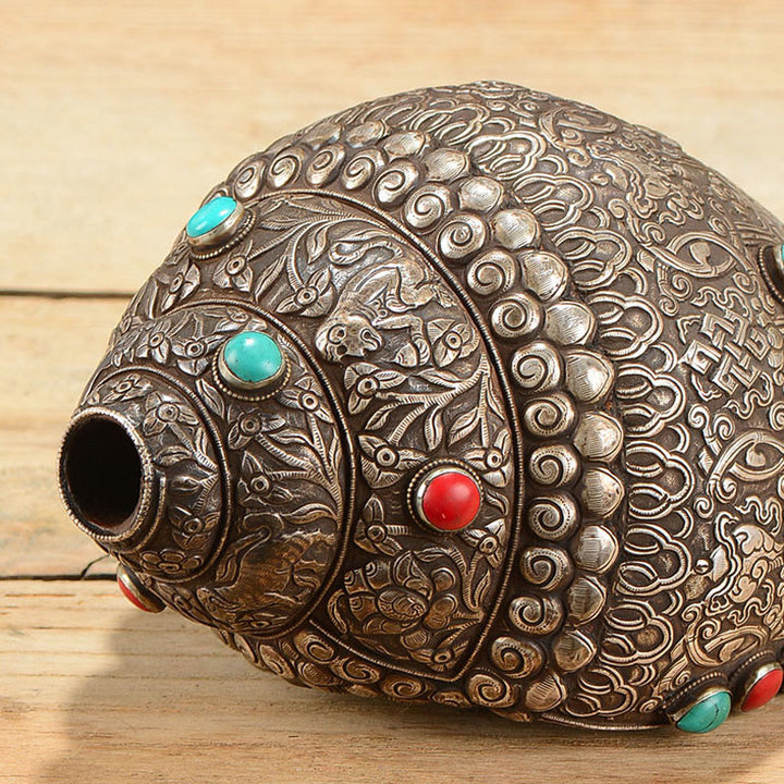 Tibetan Handmade Natural Shankha Engraved Eight Auspicious Symbols Conch Shell Lucky Home Decoration - image 5