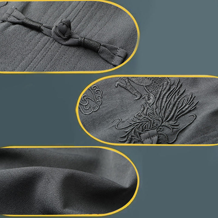 Buddha Stones Tang Suit Hanfu Chinese Dragon Traditional Kung Fu Uniform Short Sleeve Tops and Pants Clothing Men's Set - image 14