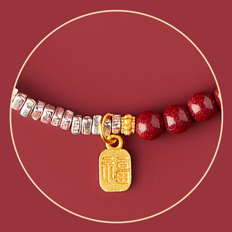 Buddha Stones 925 Sterling Silver Cinnabar Fu Character Blessing Bracelet - image 8