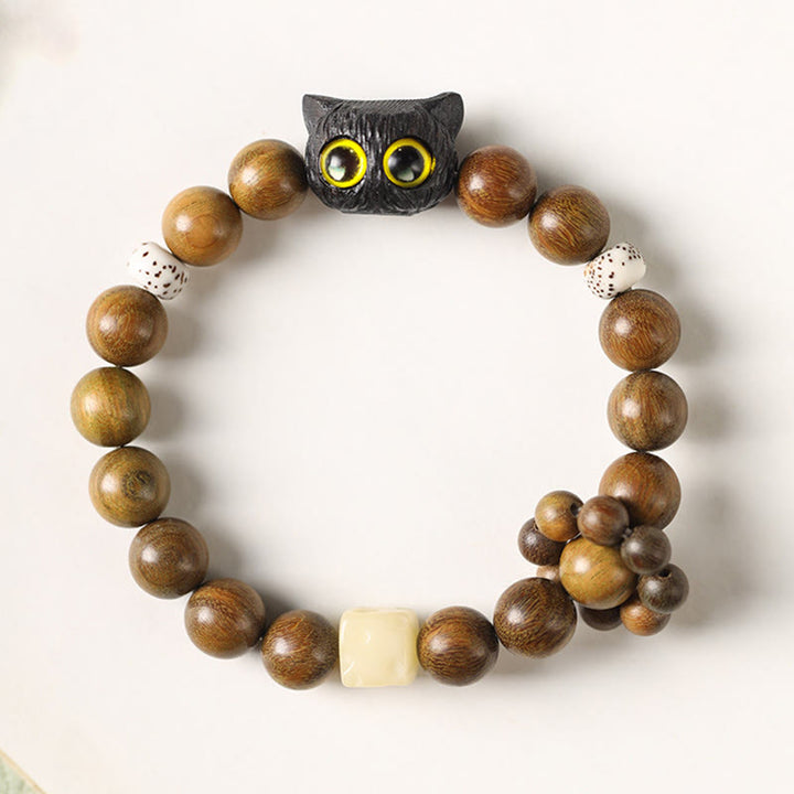 Buddha Stones Green Sandalwood Ebony Wood Cat Peace Soothing Bracelet - image 6