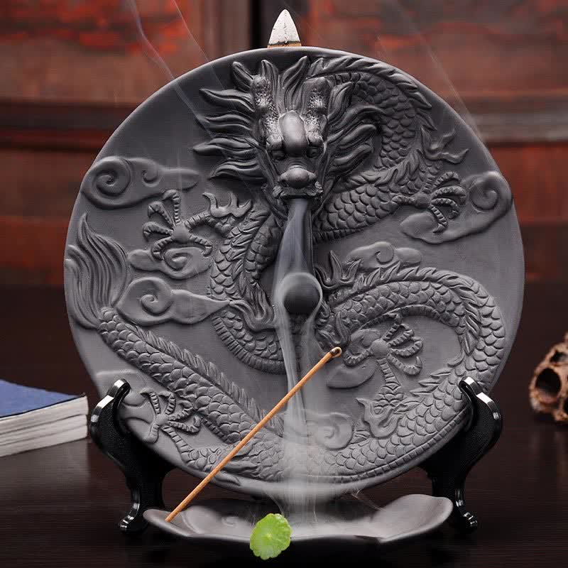 Dragon Ceramic Backflow Smoke Fountain Meditation Incense Burner - Black - image 4