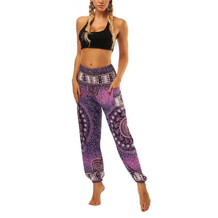 Buddha Stones Boho Loose Geometric Elephant Pattern Harem Trousers Women's Yoga Pants