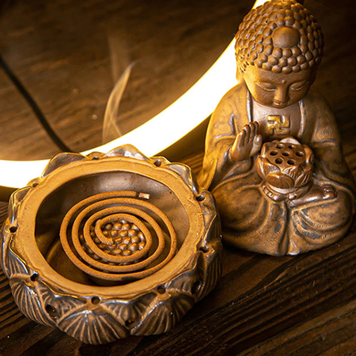 Buddha Stones Buddha Lotus Backflow Smoke Fountain Ceramic Blessing Incense Burner With Light Decoration - image 12