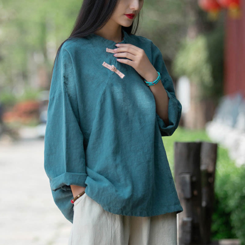 Buddha Stones Ramie Linen Loose Blouse Women Long Sleeve Shirt Chinese Hanfu Top