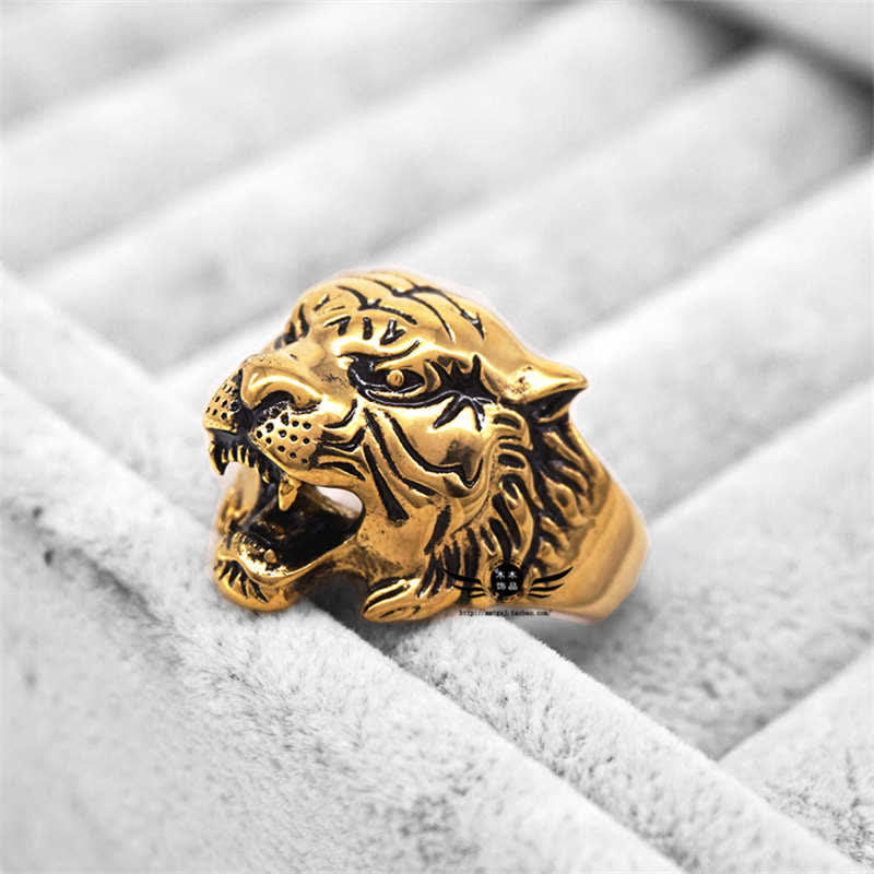 Men's Animal Tiger Head Titanium Steel Balance Calm Punk Rock Biker Ring