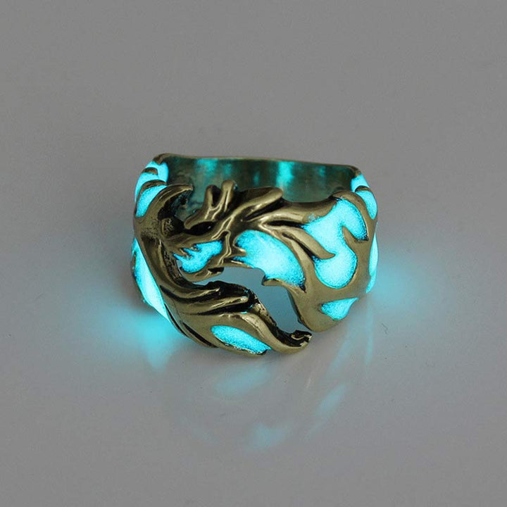 Buddha Stones Vintage Luminous Dragon Protection Strength Glow In The Dark Finger Ring