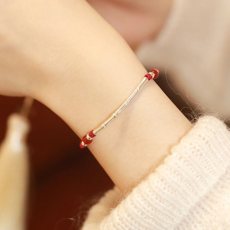 Buddha Stones 925 Sterling Silver Bamboo White Agate Red Agate Bead Protection String Braided Bracelet - image 8