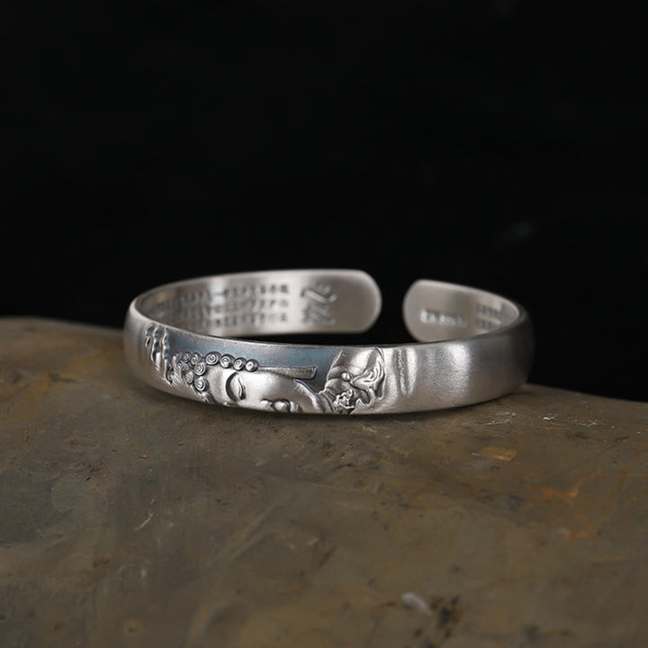 Buddha Stones 999 Sterling Silver Buddha Head Heart Sutra Serenity Bracelet Bangle - image 7