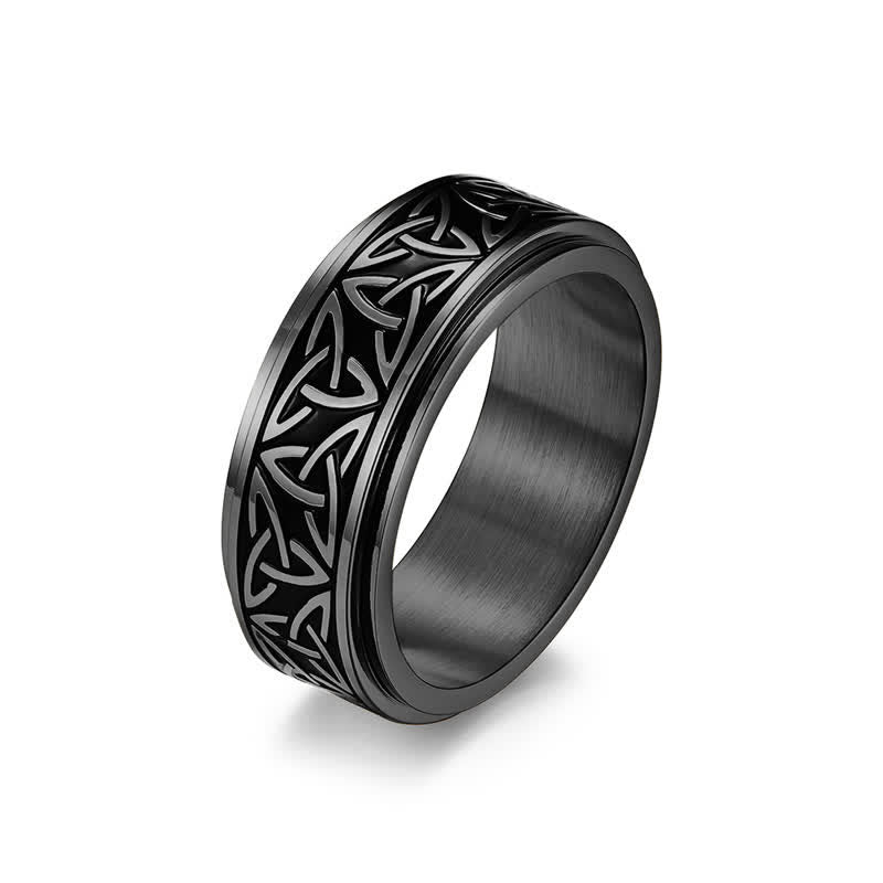 Buddha Stones  Triangle Knot Triquetra Titanium Steel Calm Rotatable Ring