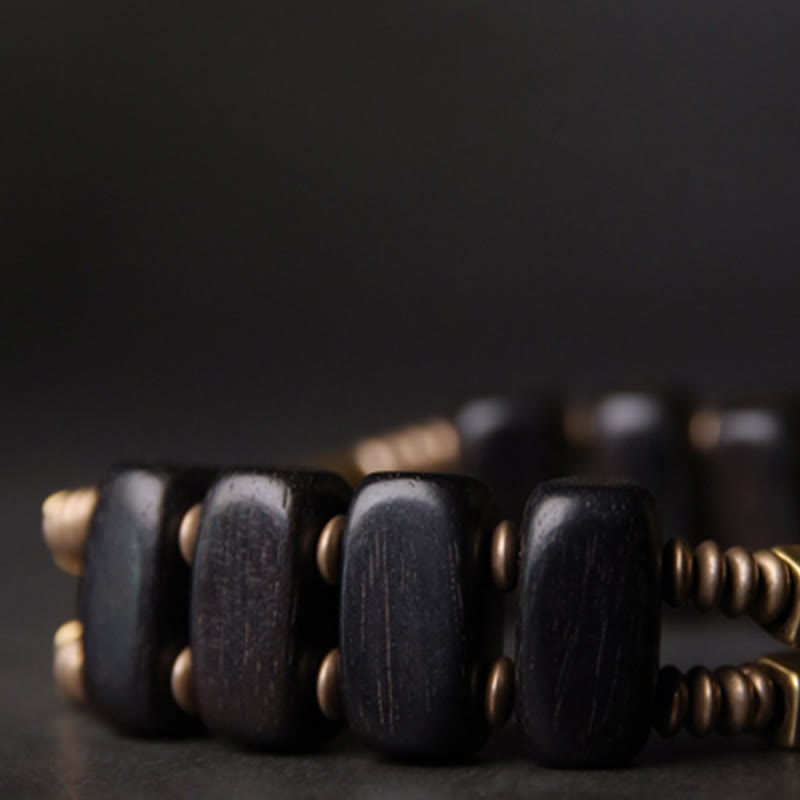 Buddha Stones Tibetan Ebony Wood Copper Balance Double Layer Bracelet