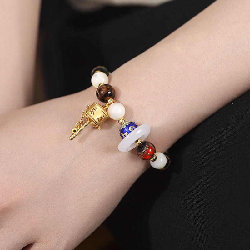 Buddha Stones Tibetan Incense Ash Liuli Glass Tridacna Stone Sun Stone Om Mani Padme Hum Prayer Wheel Charm Bracelet - image 4