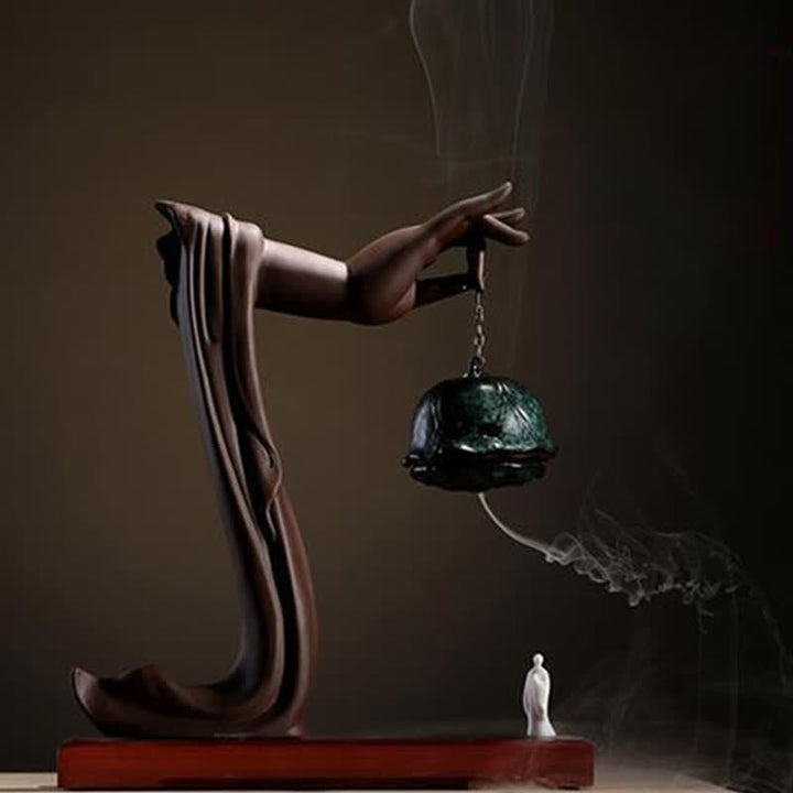 Tibetan Lotus Blessing Ceramic Incense Burner Decoration - Dark Green - image 3