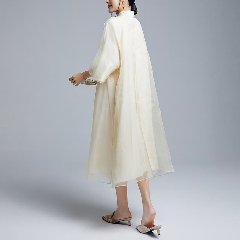 Buddha Stones 100% Mulberry Silk 6 Momme Dress Vintage Flower Butterfly Embroidery Qipao Dress Women's Cheongsam Dress - image 7