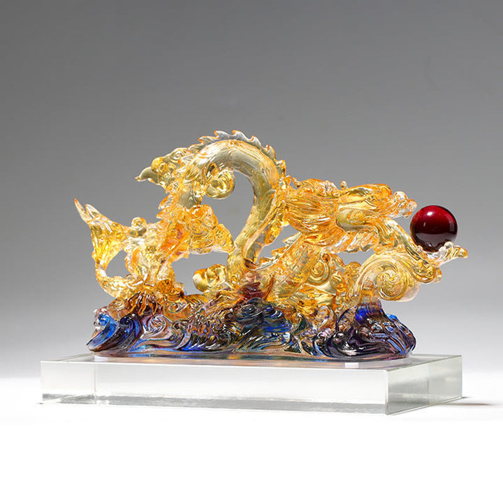 Buddha Stones Handmade Dragon Liuli Crystal Art Piece Protection Strength Home Office Decoration - image 2