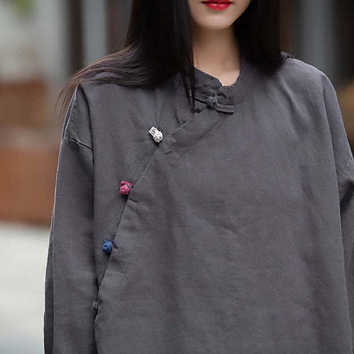 Buddha Stones Ramie Linen Blouse Women Shirt Top Chinese Hanfu Style Clothing