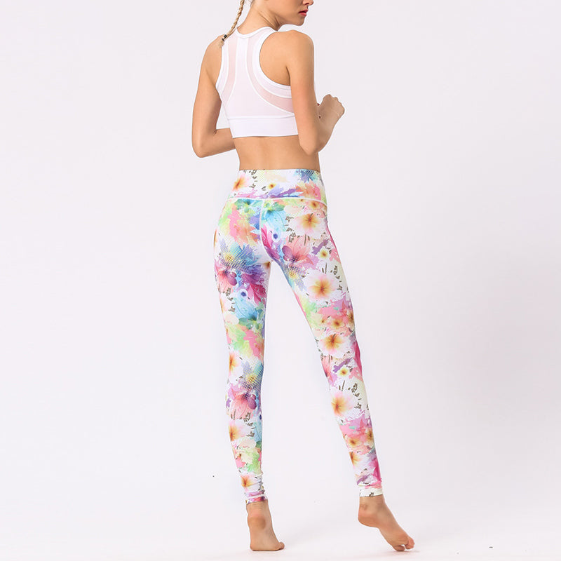 Buddha Stones Multicolored Print Flowers Pants Sports Exercise Fitness High Waist Leggings Women's Yoga Pants