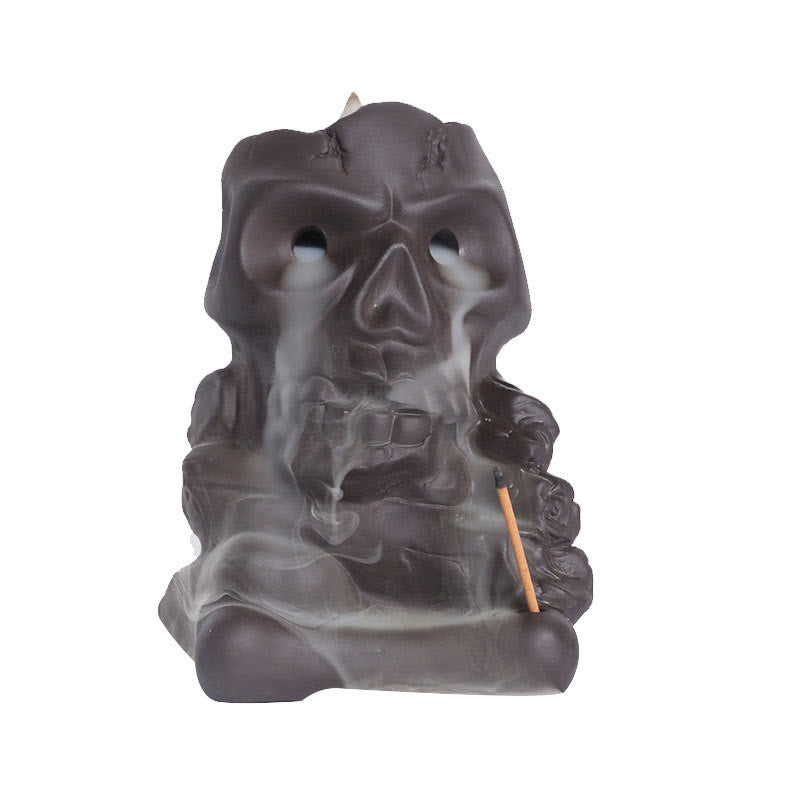 Buddha Stones Halloween Skull Head Purple Clay Healing Incense Burner Decoration - image 8