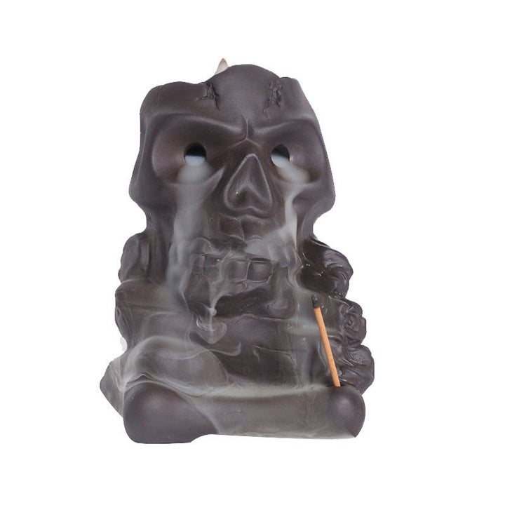 Buddha Stones Halloween Skull Head Purple Clay Healing Incense Burner Decoration - image 8
