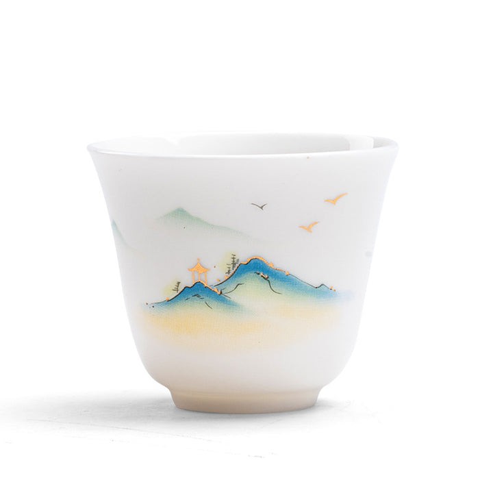 Buddha Stones Lotus Flower Leaf Mountain Pavilion Elk Peony Ceramic Teacup Kung Fu Tea Cup