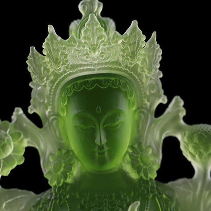 Bodhisattva Green Tara Handmade Liuli Crystal Art Piece Protection Home Office Statue Decoration - image 2