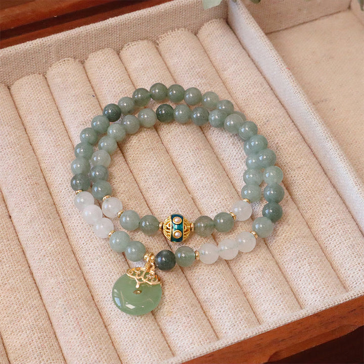 Buddha Stones Single Double Layer Jade Peace Buckle Luck Bracelet