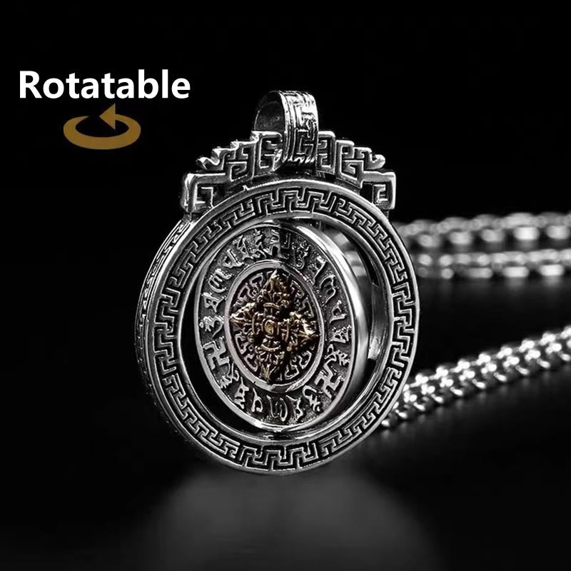 Buddha Stones Tibetan Om Mani Padme Hum Double Dorje Vajra Rotatable Purity Peace Necklace Pendant - image 9