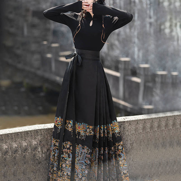 Buddha Stones Short Long Sleeve Shirt Top Chinese Hanfu Ming Dynasty Horse Face Skirt Mamianqun Skirt