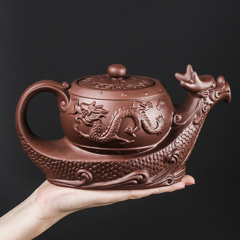 Vintage Dragon Auspicious Clouds Purple Clay Ceramic Teapot