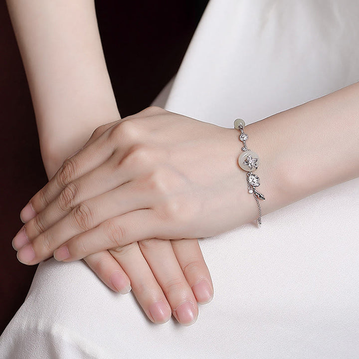 Buddha Stones 925 Sterling Silver Hetian Jade Peace Buckle Lotus Luck Chain Bracelet - image 10