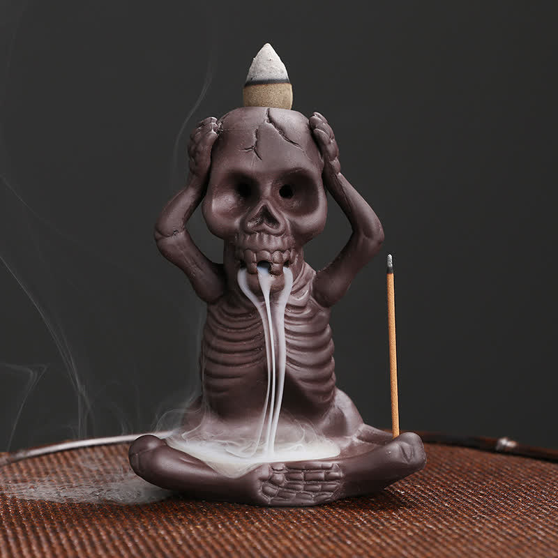 Buddha Stones Little Skull Ghost Purple Clay Backflow Smoke Fountain Peace Incense Burner Decoration - Little Ghost/Don't Listen - image 12