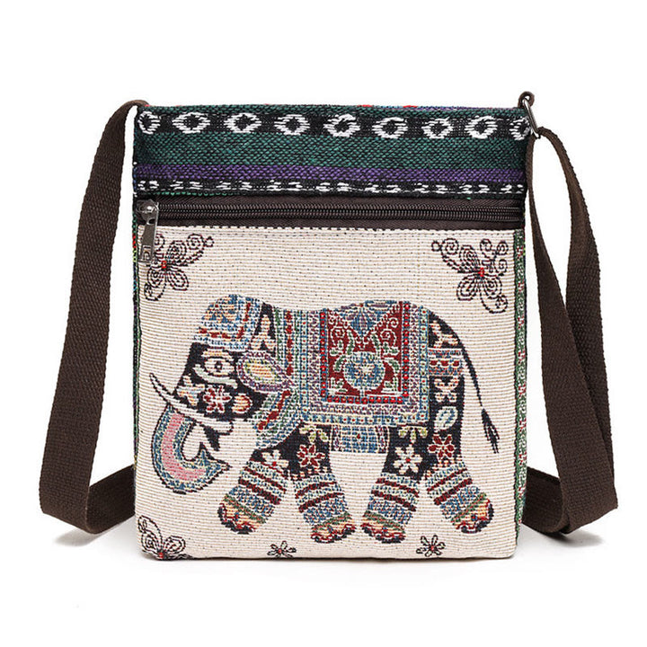 Elephant Butterfly Embroidered Canvas Tote Bag Shoulder Bag Crossbody Bag