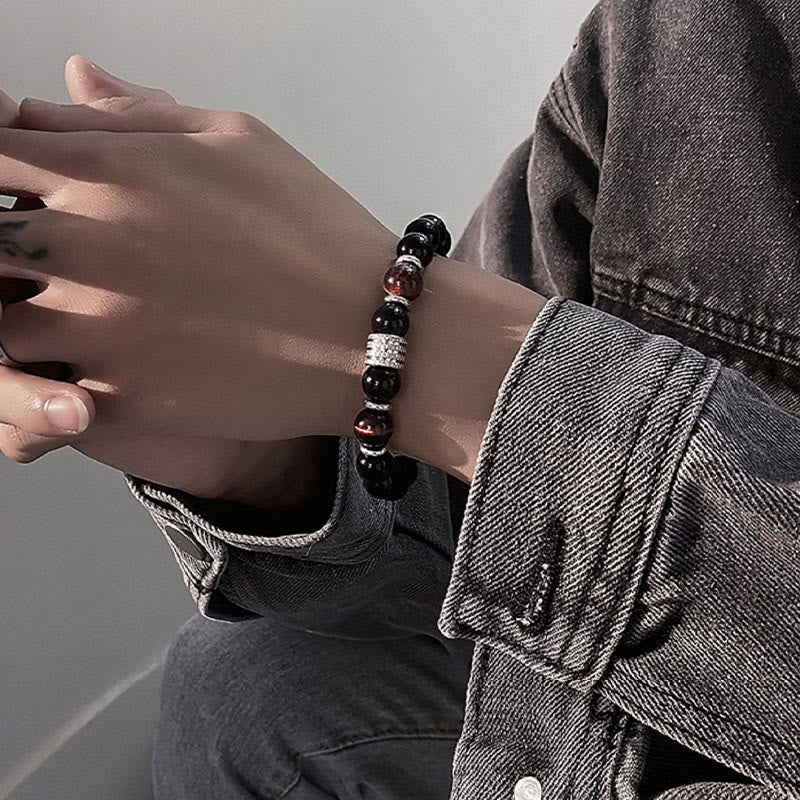 Buddha Stones Natural Black Obsidian Tiger Eye Strength Fulfillment Bracelet - image 14