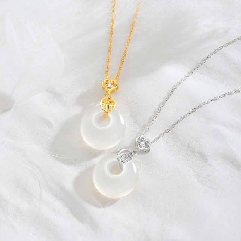 Buddha Stones 925 Sterling Silver White Agate Fu Character Happiness Luck Necklace Pendant - image 0