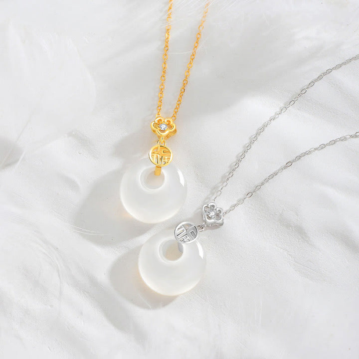 Buddha Stones 925 Sterling Silver White Agate Fu Character Happiness Luck Necklace Pendant - image 0