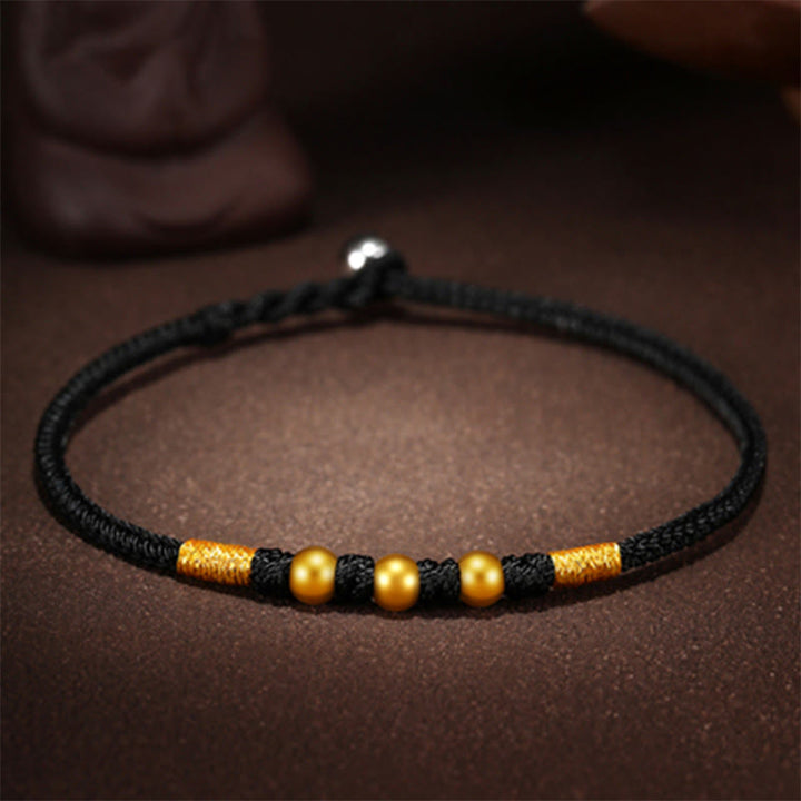 Buddha Stones 999 Gold Beads Luck King Kong Knot Handmade Braided Protection Bracelet