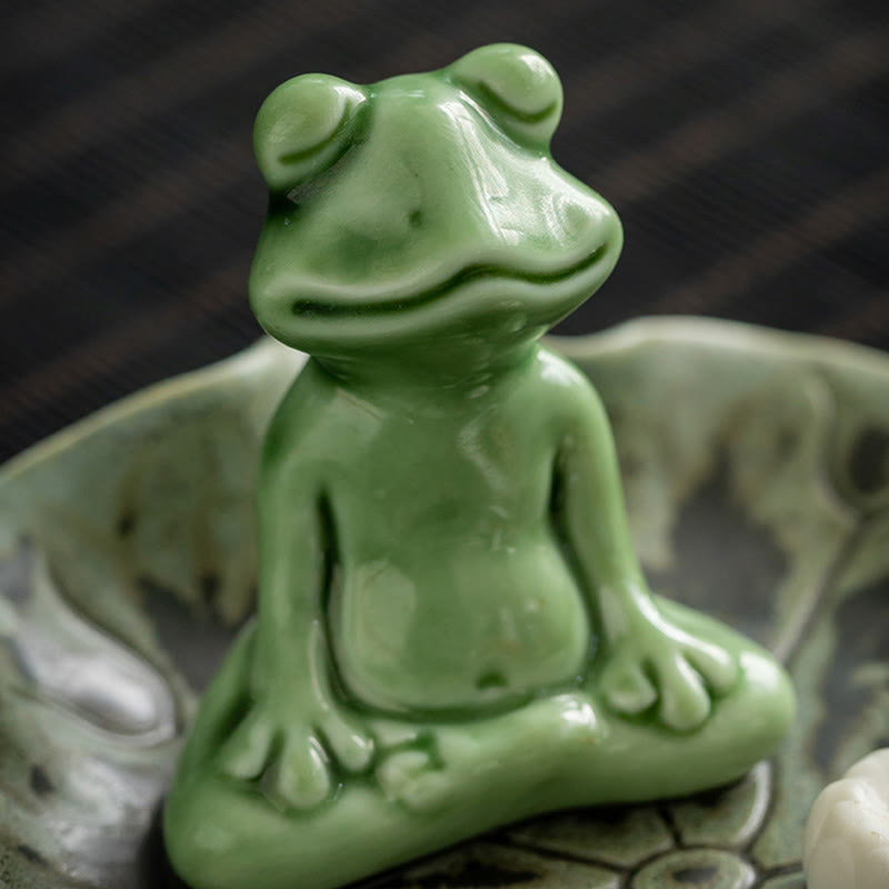 Buddha Stones Leaf Meditation Frog Pattern Healing Ceramic Incense Burner Decoration - image 8