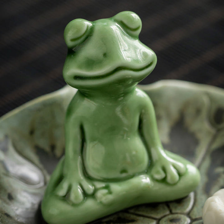 Buddha Stones Leaf Meditation Frog Pattern Healing Ceramic Incense Burner Decoration - image 8